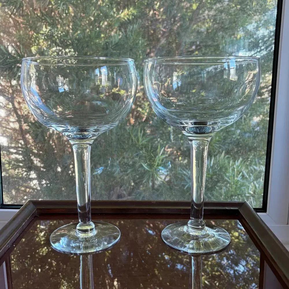 Set of 2 Oversized Vintage Stemmed Cocktail Glasses 32 oz Large Clear